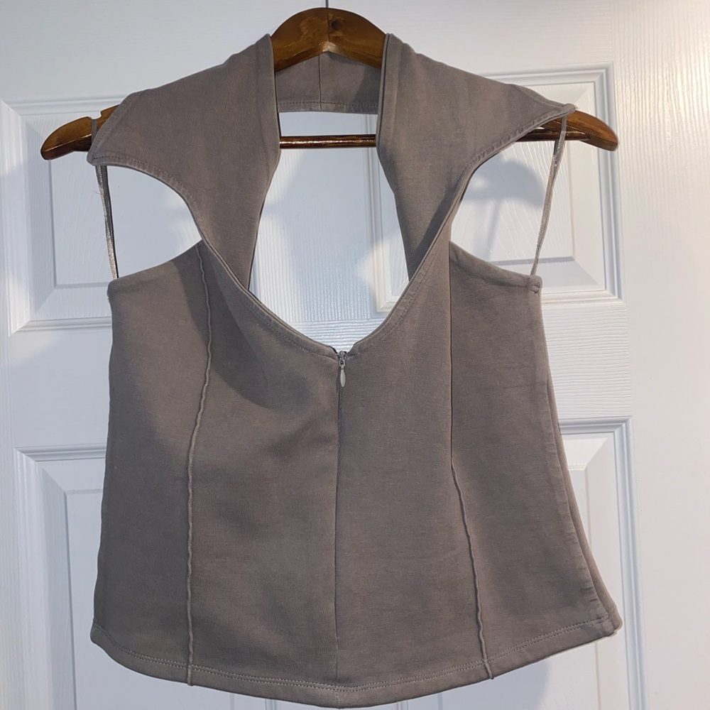 Zara Taupe Crop Top with Unique Collar